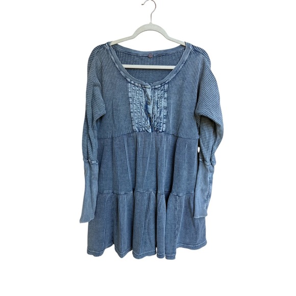 Free People Dresses & Skirts - Free People FP One Dress Jolene Thermal Mini Dress Waffle‎ Blue Size  XS